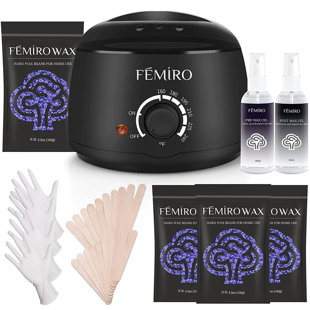 Femiro Complete Home Waxing Kit with 4 Bags of Wax Beads, Pre & Post Wax  Spray, Silicone Wax Pot, Applicator Sticks